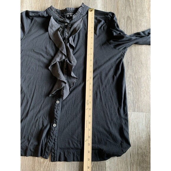 Revolve Theory Silk Black Ruffle Pima Cotton Button Up Cardigan Large Petite - Picture 5 of 8